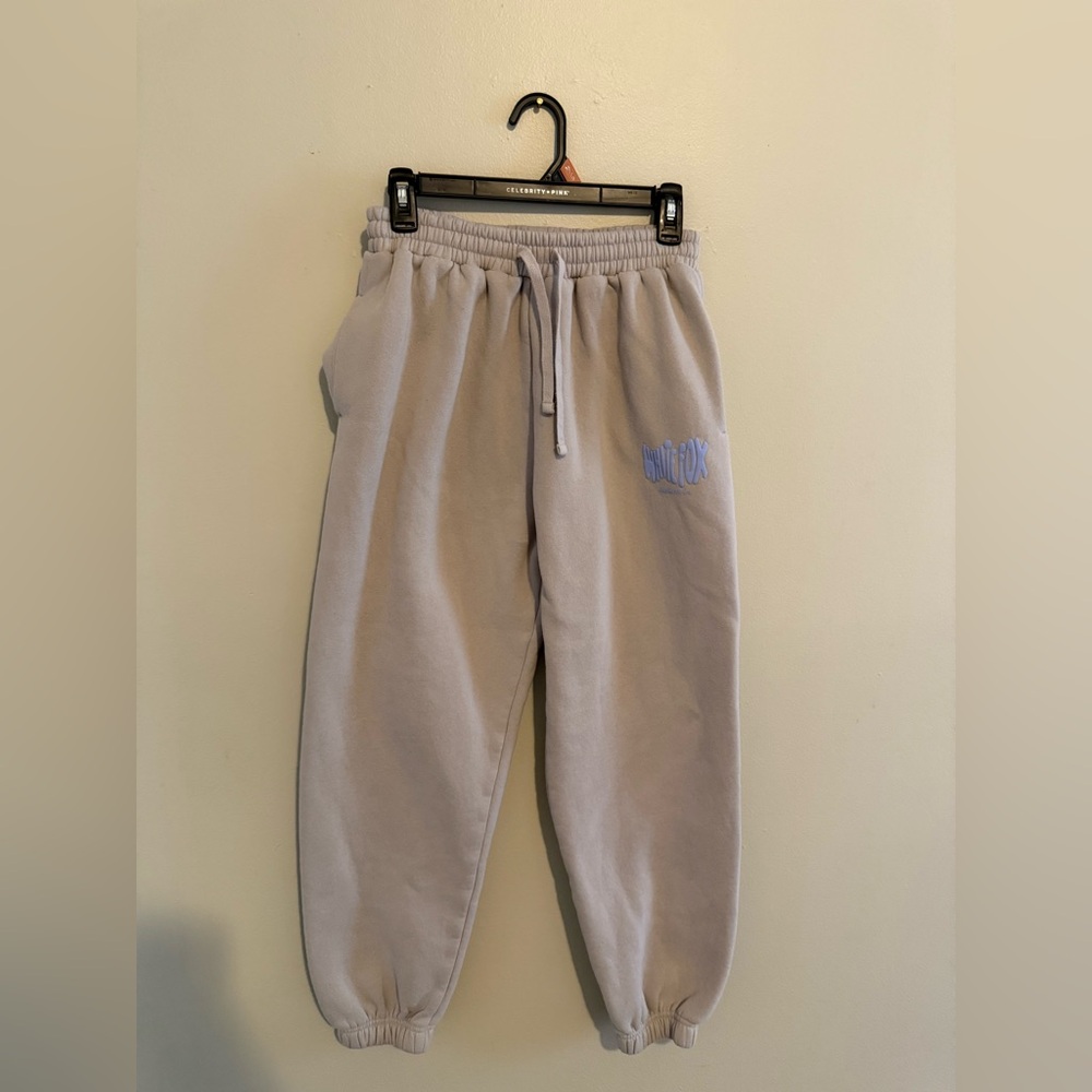 White Fox Boutique Gray Sweatpants with Blue Logo